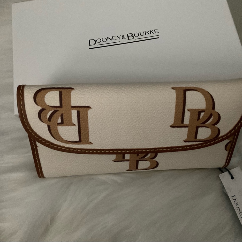 Dooney & Bourke Cream and Brown Logo Wallet